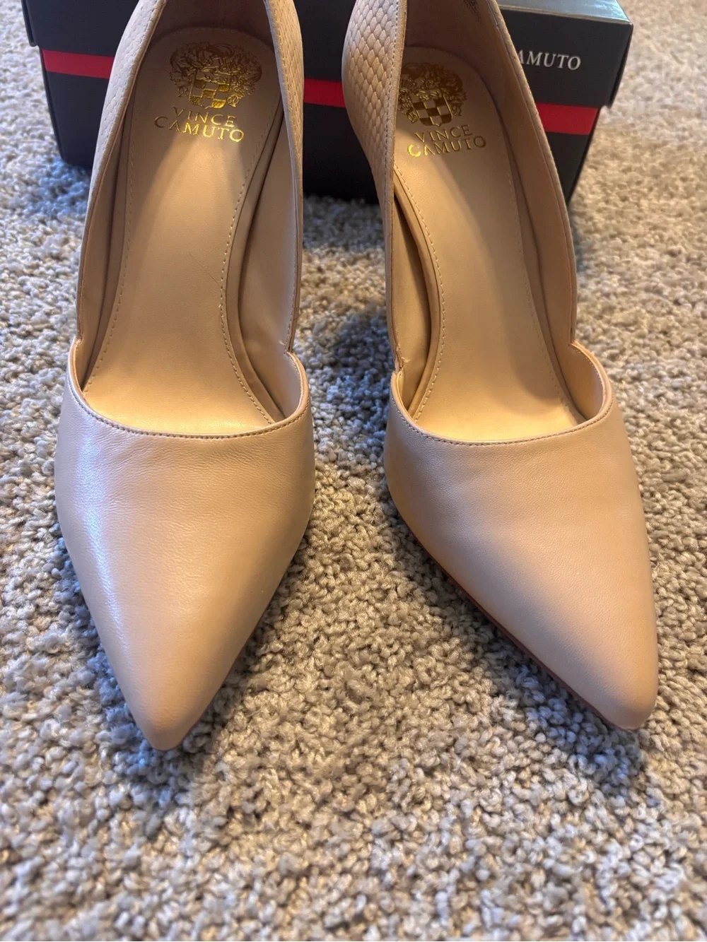 Vince Camuto Beige Pointed-Toe Leather Pumps